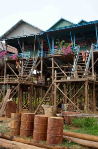 The houses are all built on stilts. During the rainy season, the water comes up to the entryways!