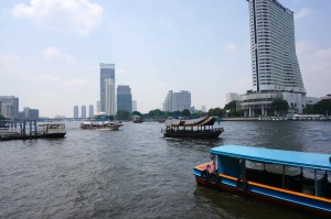 The Bangkok skyline along the river