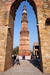 The Qutub Minar -- the tallest minaret in India, built in the 1200s and still standing with only a small lean!