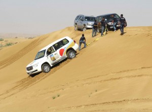 Two vehicles got stuck and had to be pulled out.