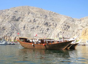 Dhows awaiting passengers in Khasab