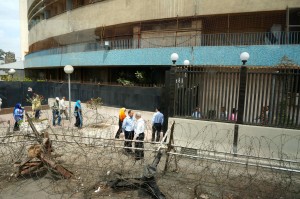 And if you work for the government, you probably are hiding behind barricades. This is the state media center.