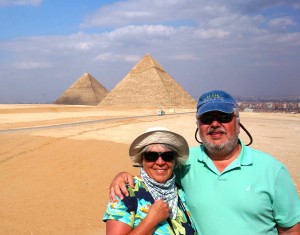 Deb and Glen, enjoying the pyramids for the thirty seconds, we weren't being accosted by pushy vendors (we had to crop the photo to get them out of the picture!).