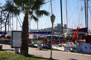 Busy Bodrum Harbor with the castle in the background