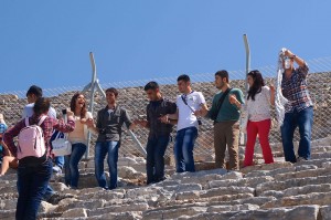 Some locals doing a line dance in the amphitheater.