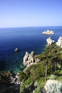 The coastline along Paleokastritsa. Beautiful colored water, but mighty chilly!