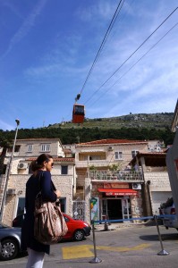 Waiting for the cable car with our tour guide