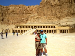 Deb and Glen at the entrance of Hatshepsut's mortuary temple.