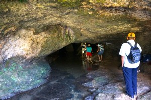 Exploring the cave.