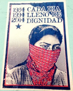 This is a close-up of the poster. The dates have to do with the Guatemalan revolution, the Zapatista rebellion, and the 20-year anniversary of the Zapatista rebellion. We tried to find this poster to buy. Nah, not so much...