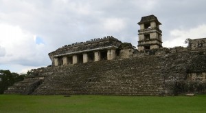 Looking towards the Palace. There is still a lot of debate about the "watchtower." Another Palenque innovation!