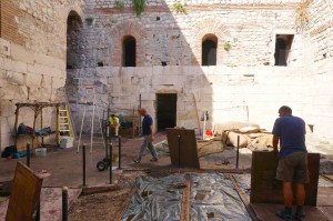 The filming was going on in different parts of castle that were roped off, but we were able to see where they had finished and were tearing down the sets. Lots of props around. Pretty cool!