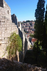 Looking down the city wall to the town.