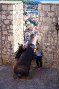 A strange occurrence -- a kid's birthday party at the fortress. One of these girls almost fell through the gap...