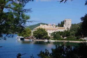 An old castle/monastery in the middle of the lake. I believe it is now a hotel and resort area.