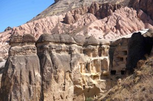 This is how fairy chimneys get started -- lots of layers of tufa that start to form vertical and horizontal cracks...