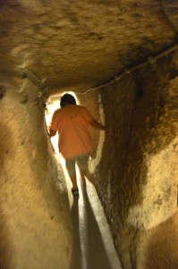 Deb making her way through some underground city passages.