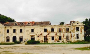 One of the hotels not yet restored. Look at all the shell craters.