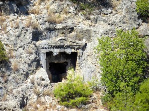 A grave carved into a hillside. That's actually a fairly common sight in Turkey.