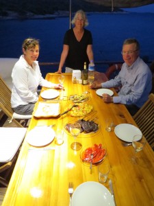 Our last dinner on the boat. They wanted to surprise us by serving steak (which is sort of a rarity from what they usually eat). While they tried very hard, the steak was beyond well done... Hey, it's the thought that counts!