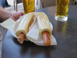 A brief respite from touring for a beer and hot dog stuck into this baguette kinda thing. Really tasty!