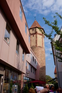 The Gothic Stiftskirche, built in 1383. If the tower looks like it's leaning, it is. It costs them a lot to keep it from falling over.