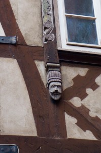 Lots of half-timbered houses made of oak and protected with stucco. Some very elaborate design and carving. 