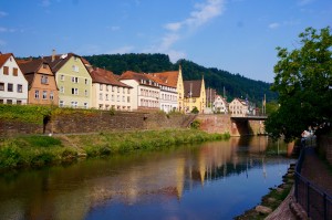 Houses along the Tauber River. They used to use this river to bring supplies into the city but, after a massive flood that flooded the houses you see here up to the 4th floor level, they abandoned using the river for other than power generation.