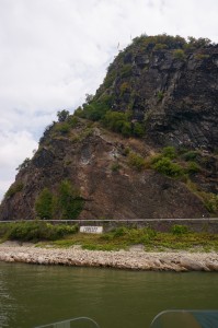 This is Lorelei Rock. It is at the edge of the narrowest point on the Rhine. There are different legends about Lorelei that involve some combination of elves, a scorned maiden, long flowing hair, bewitched sailors, and lots of crashing on the rocks. Having said that, it is easy to see how you could end up on the rocks, trying to make the sharp turn in the river.