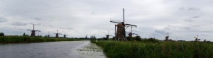 A view of the windmills from the spit of land between the storage ponds