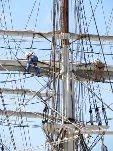 Working in the rigging.