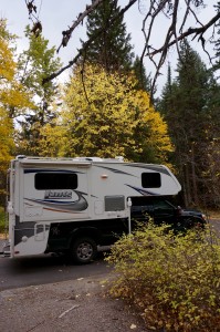 The stately rig waiting amongst the Fall colors.