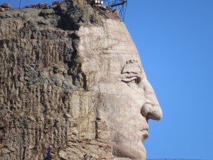 Crazy Horse's face is largely done. Next to be done is the arm and hand that is pointing to the land where his people are buried. 